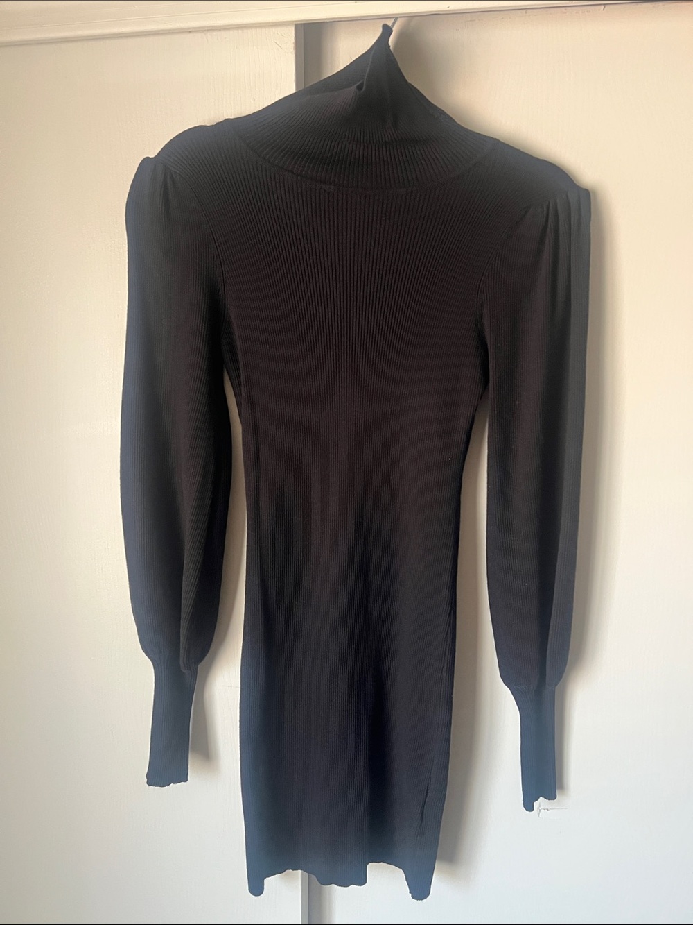 Black Turtleneck Ribbed Long-Sleeve Dress